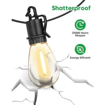 TDLOL 100FT Outdoor String Lights Waterproof, Patio Lights with 35 S14 Shatterproof Sockets, Connectable Hanging Outdoor Lights, IP55 Commercial Grade LED String Lights for Outside, Patio, Bistro