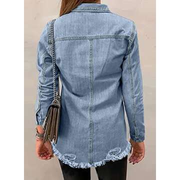 Dokotoo Jackets for Women Fashion Jean Jacket Long Sleeve Denim Shirts Boyfriend Mid Spring Summer S...