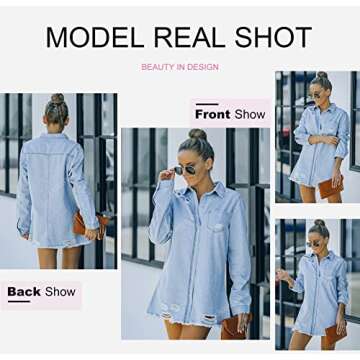 Dokotoo Jackets for Women Fashion Jean Jacket Long Sleeve Denim Shirts Boyfriend Mid Spring Summer Shackets for Womens Clothes Western Outfits Classic Distressed Trucker Jackets,US 4-6(S),Sky Blue