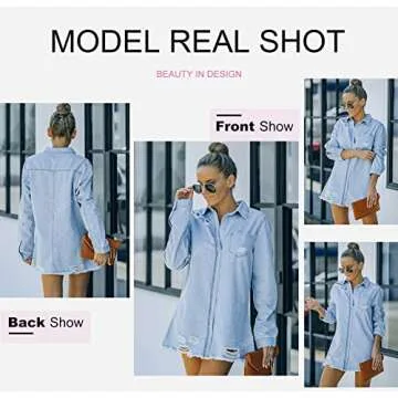 Dokotoo Jackets for Women Fashion Jean Jacket Long Sleeve Denim Shirts Boyfriend Mid Spring Summer Shackets for Womens Clothes Western Outfits Classic Distressed Trucker Jackets,US 4-6(S),Sky Blue