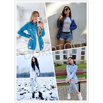 Dokotoo Jackets for Women Fashion Jean Jacket Long Sleeve Denim Shirts Boyfriend Mid Spring Summer Shackets for Womens Clothes Western Outfits Classic Distressed Trucker Jackets,US 4-6(S),Sky Blue