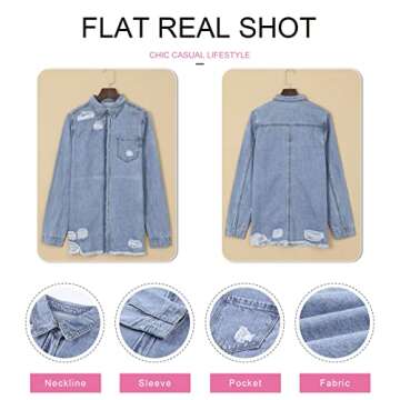 Dokotoo Jackets for Women Fashion Jean Jacket Long Sleeve Denim Shirts Boyfriend Mid Spring Summer Shackets for Womens Clothes Western Outfits Classic Distressed Trucker Jackets,US 4-6(S),Sky Blue