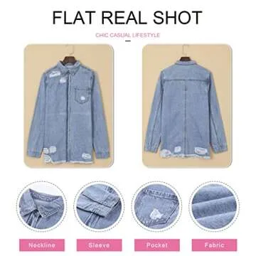 Dokotoo Jackets for Women Fashion Jean Jacket Long Sleeve Denim Shirts Boyfriend Mid Spring Summer Shackets for Womens Clothes Western Outfits Classic Distressed Trucker Jackets,US 4-6(S),Sky Blue