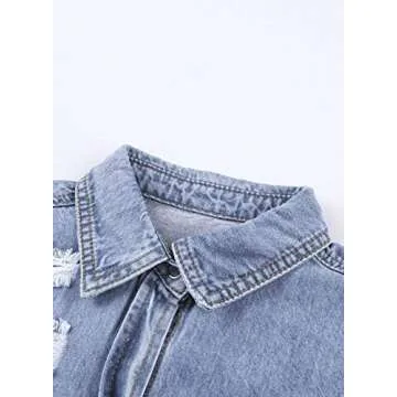 Dokotoo Jackets for Women Fashion Jean Jacket Long Sleeve Denim Shirts Boyfriend Mid Spring Summer Shackets for Womens Clothes Western Outfits Classic Distressed Trucker Jackets,US 4-6(S),Sky Blue