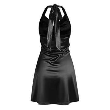 ZAFUL Women Halterneck Satin Mini Dress Sexy Cowl Neck Silky Party Cocktail Club Dress (Black-Halter...