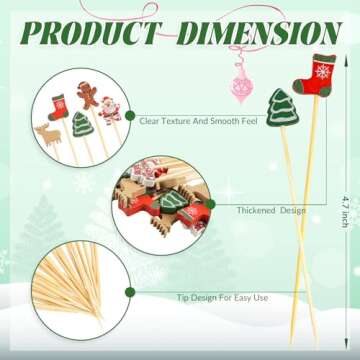100PCS Merry Christmas Cocktail Picks - Bamboo Appetizer Toothpicks for Parties