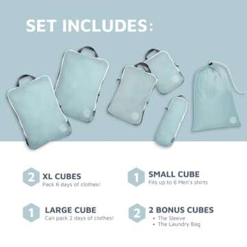 Extra Large Compression Packing Cube 6 Piece Set for Travel and Check Luggage by TRIPPED Travel Gear...