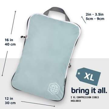 Extra Large Compression Packing Cube 6 Piece Set for Travel and Check Luggage by TRIPPED Travel Gear (Teal and White)