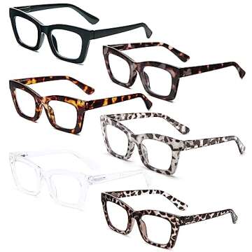 REAVEE 6 Pack Oprah Style Reading Glasses for Women Men Blue Light Blocking, Cute Square Computer Re...