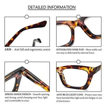 REAVEE 6 Pack Oprah Style Reading Glasses for Women Men Blue Light Blocking, Cute Square Computer Readers with Spring Hinge, 2.0