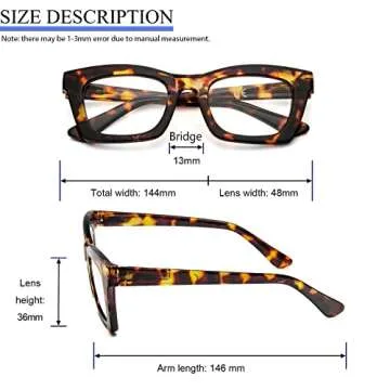 REAVEE 6 Pack Oprah Style Reading Glasses for Women Men Blue Light Blocking, Cute Square Computer Readers with Spring Hinge, 2.0