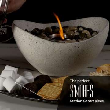 SOLACEA Concrete Tabletop Fire Pit, Portable Indoor Fireplace and Smores Maker, Suitable for Indoor and Outdoor Use