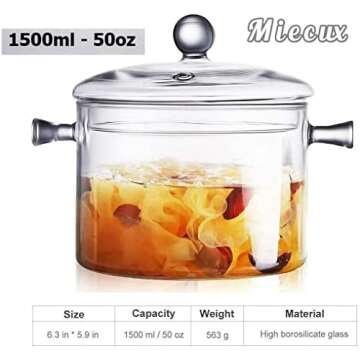 Glass Cooking Pot - 2L/67oz Glass Saucepan Heat-Resistant Borosilicate Glass Handmade Cookware Set s...