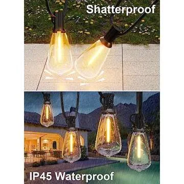 GPATIO Outdoor String Lights, 60FT Waterproof Patio Lights with 32 Hanging Lights Globe ST38 Bulbs, 2700k Shatterproof for Backyard Gazebo Porch Garden Commerical Outside Decor