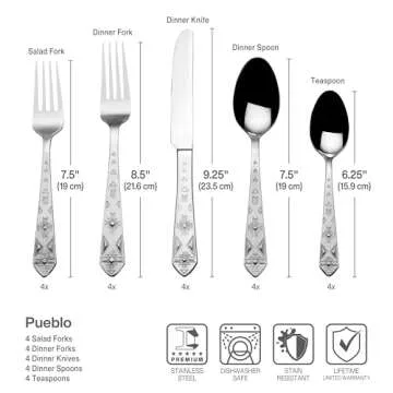 Towle Everyday Pueblo 20-Piece Stainless Steel Flatware Set, Service for 4