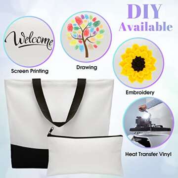 Wesiti 28 Piece Blank Canvas Tote and Makeup Bag Bulk Plain Cotton Tote with Handle Cosmetic Pouch w...
