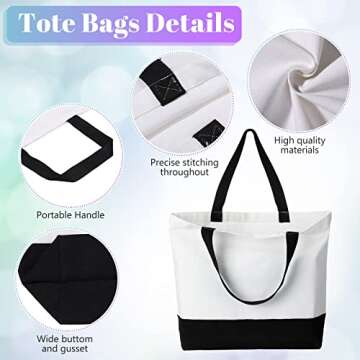 Wesiti 28 Piece Blank Canvas Tote and Makeup Bag Bulk Plain Cotton Tote with Handle Cosmetic Pouch with Zipper Reusable Grocery Bag for DIY Sublimation Embroidery Craft Wedding Christmas Gift