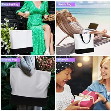 Wesiti 28 Piece Blank Canvas Tote and Makeup Bag Bulk Plain Cotton Tote with Handle Cosmetic Pouch with Zipper Reusable Grocery Bag for DIY Sublimation Embroidery Craft Wedding Christmas Gift