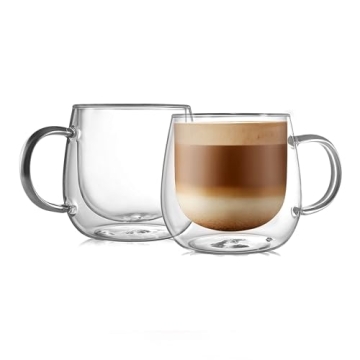 CNGLASS 16oz Double Walled Glass Coffee Mugs, Large Clear Cups with Handle for Latte