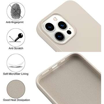 Amytor Designed for iPhone 13 Pro Max Case, Silicone Ultra Slim Shockproof Phone Case with Soft Anti-Scratch Microfiber Lining, [Enhanced Camera Protection] 6.7 inch (Stone)