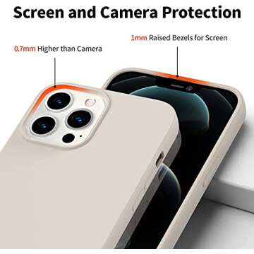 Amytor Designed for iPhone 13 Pro Max Case, Silicone Ultra Slim Shockproof Phone Case with Soft Anti-Scratch Microfiber Lining, [Enhanced Camera Protection] 6.7 inch (Stone)