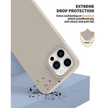 Amytor Designed for iPhone 13 Pro Max Case, Silicone Ultra Slim Shockproof Phone Case with Soft Anti-Scratch Microfiber Lining, [Enhanced Camera Protection] 6.7 inch (Stone)