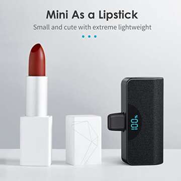 Pxwaxpy Small Portable Charger for iPhone 5200mAh,Compact 20W PD Fast Charging Power Bank,LCD Display Cute Battery Pack Phone Compatible with 14 Pro Max/14/13/12/11/XR/X/8/7/6 Plus,Black (HX45K8)