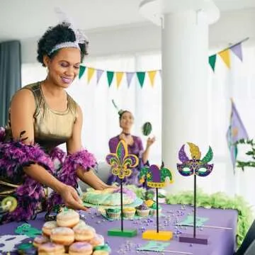 Mardi Gras Tiered Tray Decor Set - Vibrant 3 Piece Wood Collection