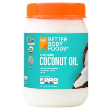 BetterBody Foods Organic Refined Coconut Oil, 15.5 Fl Oz – Versatile Cooking and Beauty Oil