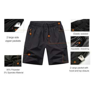 HONCAN Boys Pull on Cargo Shorts - Lightweight Quick Dry Athletic Shorts