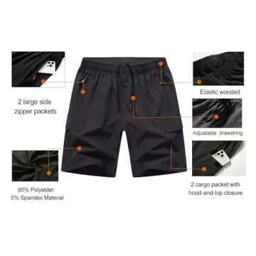 HONCAN Boys Pull on Cargo Shorts - Lightweight Quick Dry Athletic Shorts