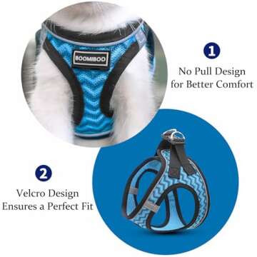 BOOMIBOO Dog Harness with Leash Set, No Pull Adjustable Reflective Step-in Puppy Pet Vest Harnesses for Small Medium Large Dogs and Cats,Blue XS