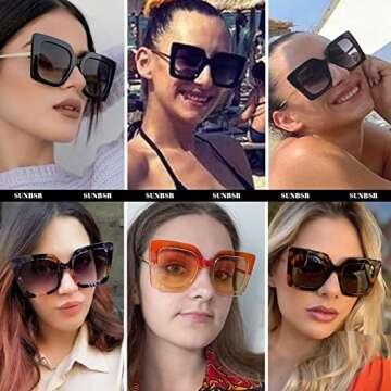SUNBSR Fashion Oversized Square Sunglasses for Women Classic Big Frame Trendy Cute Cat Eye Style Sun...