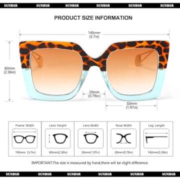 SUNBSR Fashion Oversized Square Sunglasses for Women Classic Big Frame Trendy Cute Cat Eye Style Sunnies (Leopard Blue/Orange Gradient)