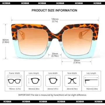 SUNBSR Fashion Oversized Square Sunglasses for Women Classic Big Frame Trendy Cute Cat Eye Style Sunnies (Leopard Blue/Orange Gradient)