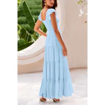 PRETTYGARDEN Women's Summer Flowy Maxi Dress Casual Cap Sleeve V Neck Smocked Beach Sundress (Solid ...