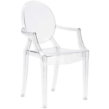 EdgeMod Burton Arm Plastic Dining and Patio Ghost Chair, Stackable, Fully Assembled, Suitable for Indoor & Outdoor, Clear (Set of 2)