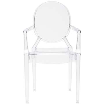 EdgeMod Burton Arm Plastic Dining and Patio Ghost Chair, Stackable, Fully Assembled, Suitable for Indoor & Outdoor, Clear (Set of 2)