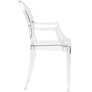 EdgeMod Burton Arm Plastic Dining and Patio Ghost Chair, Stackable, Fully Assembled, Suitable for Indoor & Outdoor, Clear (Set of 2)
