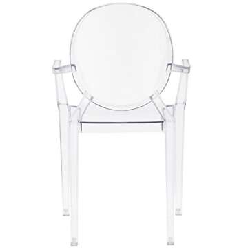 EdgeMod Burton Arm Plastic Dining and Patio Ghost Chair, Stackable, Fully Assembled, Suitable for Indoor & Outdoor, Clear (Set of 2)