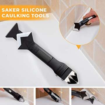 Saker Silicone Caulking Tools-3 in 1 Sealant Finishing Tool Grout Remove Scraper (Stainless Steelhea...