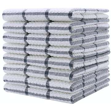 PPAXL Cotton Grid Dish Cloths: Soft, Quick Drying & Durable 8pc Set