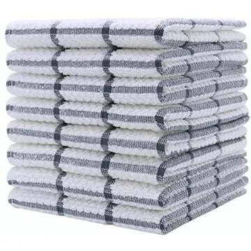 PPAXL Cotton Grid Dish Cloths: Soft, Quick Drying & Durable 8pc Set