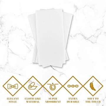 MontoPack Disposable White Linen-Feel Guest Towels | Soft, Absorbent, Cloth-Like Hand Napkins for Powder Room, Kitchen, Bathroom, Parties, & Weddings | 150 Pack, 8”x4” (Folded) 11.5”x16.5 (150 Pack)