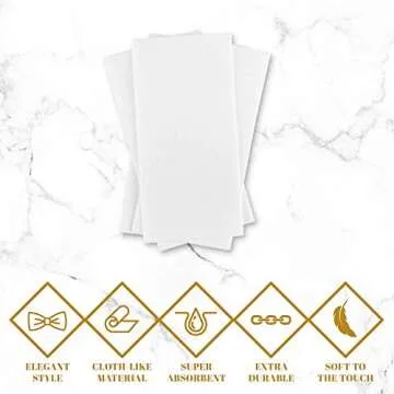 MontoPack Disposable White Linen-Feel Guest Towels | Soft, Absorbent, Cloth-Like Hand Napkins for Powder Room, Kitchen, Bathroom, Parties, & Weddings | 150 Pack, 8”x4” (Folded) 11.5”x16.5 (150 Pack)