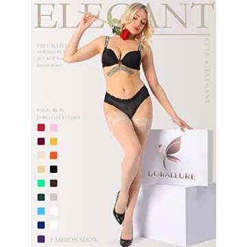 DORALLURE Silky Semi Sheer Thigh High Stockings with Lace Top