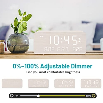 Andoolex Wooden Digital Alarm Clock Wireless Charging