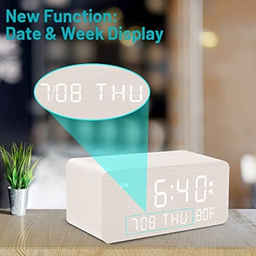 Andoolex Wooden Digital Alarm Clock Wireless Charging