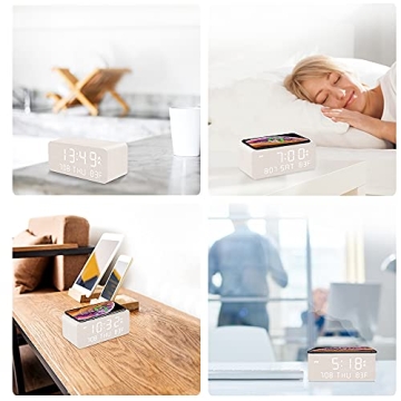 Andoolex Wooden Digital Alarm Clock Wireless Charging