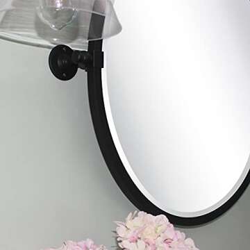 TEHOME 26'' Circle Pivot Bathroom Mirror in Matt Black Metal Frame Round Tilting Beveled Vanity Mirrors for Wall